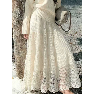 JULISTUDIO-年夏上新韩版提花刺绣拼接高腰气质显瘦A字半身裙6783