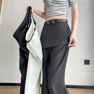 假两件屁帘微喇显瘦休闲喇叭裤 实拍2026春夏季 修身 时尚 配腰带 新款