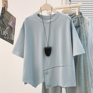 显瘦高级感短袖 设计感洋气减龄百搭不规则大码 T恤 韩版 实拍夏新款