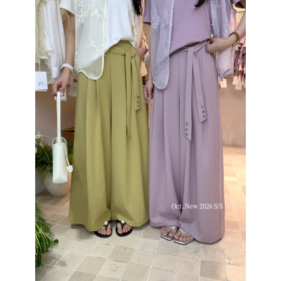 OCT/U.NI-绑带阔腿裤木扣别致点缀超加分休闲裤(腰带不可拆)33528