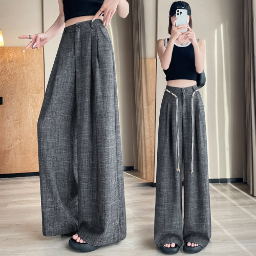 2026夏季纯色简单潮流新款时尚麻棉垂感显瘦直筒休闲阔腿西装裤