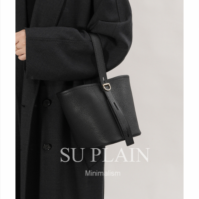 SUPLAIN南素野野  头层牛皮变形水桶包单肩斜挎手提简约时尚女包
