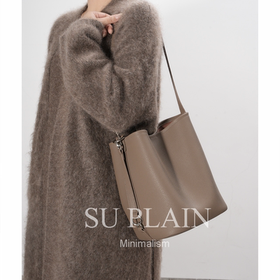 SUPLAIN南素野野  真皮牛皮托特水桶包女包单肩斜挎腋下流浪包