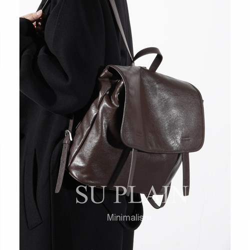 SUPLAIN/SUPLAIN头层植鞣牛皮复古风潮流双肩包手提真皮女包