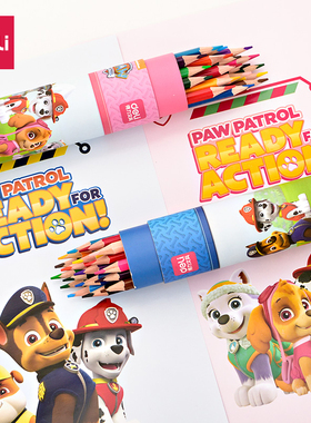 得力68104彩色铅笔筒装 汪汪队学生桶装彩铅 彩色铅笔 画画笔24色