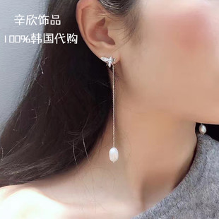 韩国东大门72W珍珠耳环2022新款长款珍珠耳线气质耳饰品S925纯银