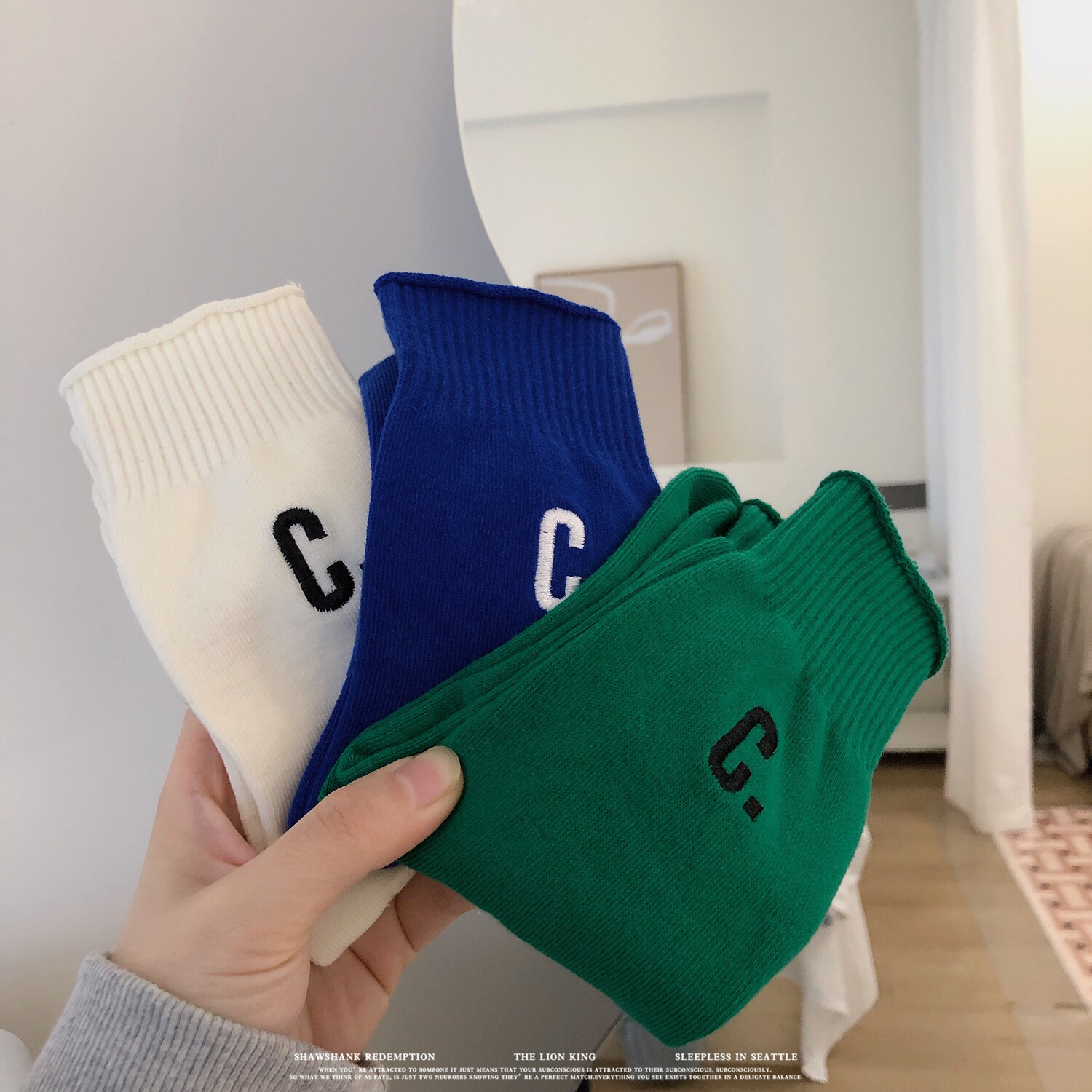 B218-W112-P20青年纯色刺绣C少年简约潮流情侣男女同款袜子高中，头饰，星座1613（原B218）