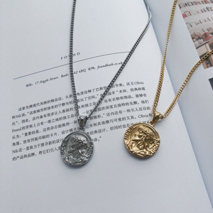 B218-S15-P28钱币人头圆形吊坠潮流网红ins项链饰品2019