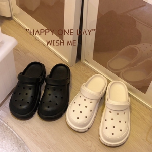 B218-T23-P20洞洞凉拖鞋情侣男女厚底黑白基础潮流夏天包头拖2022图片