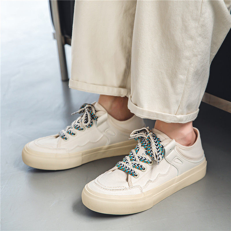 B218-1733-P60撞色鞋带个性时尚低帮休闲帆布鞋子新款2023，男鞋帆布鞋，电商B218