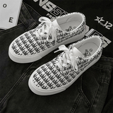 B218-2295-P50低帮滑板帆布鞋男款黑白字母满印高街鞋2024，男鞋帆布鞋，电商B218