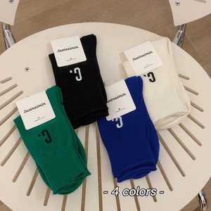 B218-W112-P20潮流字母刺绣中筒情侣男女款棉袜子新款多色4双装图片