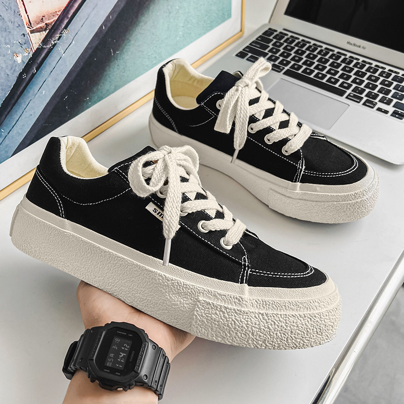B218-1625-P55新2023夏复古帆布小白鞋港风男潮流休闲厚底增高鞋，男鞋帆布鞋，电商B218