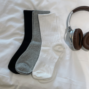 B218-W130-P26日潮男士純色休閑棉襪子中長筒條紋襪2023圖片