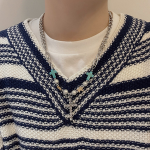 B218-S115-P15衣服配饰复古百搭十字架男女情侣款撞色项链饰品新