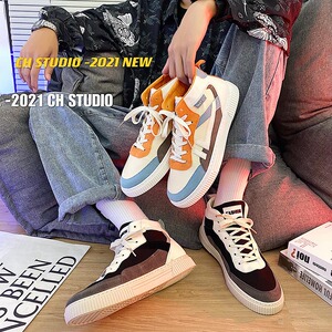 B218-X928-P45百搭透气高帮男鞋春秋2021韩版拼色男士休闲学生鞋