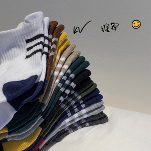 B218-W107-P25潮流情侣男女款袜子10双装休闲条纹拼色2023秋冬新图片