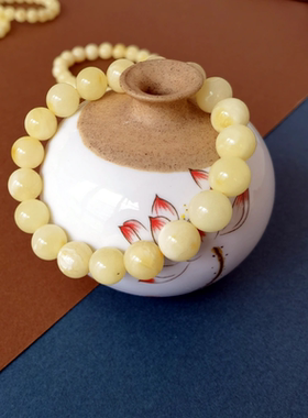 白蜜蜡手链琥珀蜜蜡纯天然俄料白花蜜蜡手串百花骨瓷白 一物一图