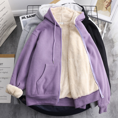 加绒加厚羊羔毛开衫外套韩版宽松