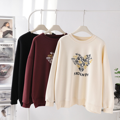 美式复古~加绒加厚重磅卫衣女