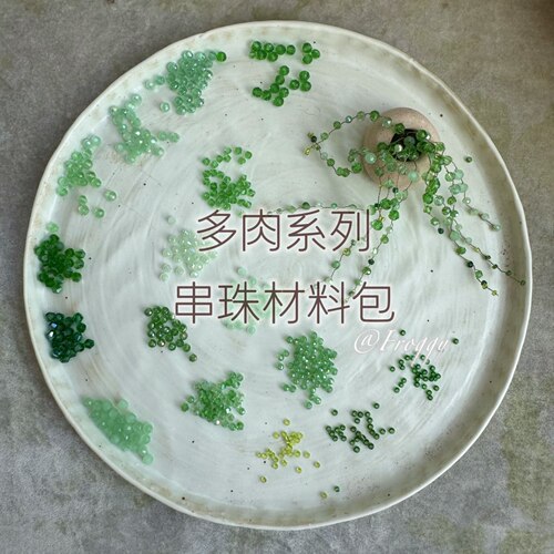 ＜小跳蛙＞手工串珠材料包永生多肉工位迷你摆件微缩绿植仿真植物