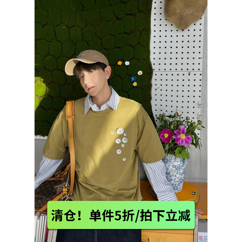 BANGBOY 小众设计感亮片白色T恤男短袖2024新款半袖上衣