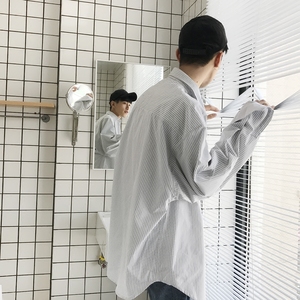 灰白条纹防晒休闲衬衫