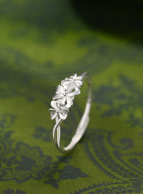 云尚服饰s999纯银花朵戒指复古新中式气质指环开口可调节手饰