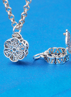 云尚服饰可打开s925纯银新中式镂空六字真言嘎乌盒吊坠香丸盒项链