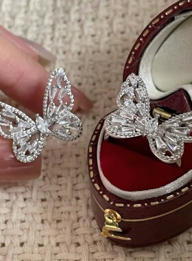 云尚服饰S925纯银镶钻蝴蝶戒指小众复古简约质感韩国风时髦感指环