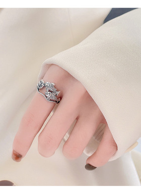 云尚服饰 s925纯银复古民族风莲花双锦鲤鱼钩针带线开口戒指