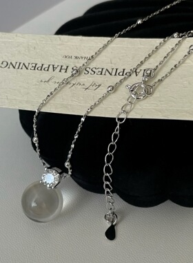 云尚服饰S925纯银天然白水晶戴妃项链镶钻法式锁骨链气质简约