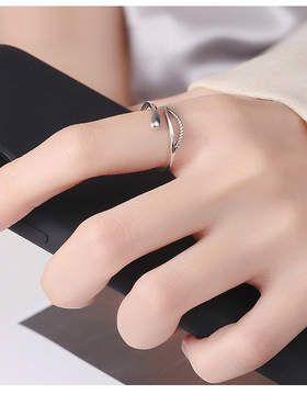 云尚服饰 S925纯银树叶和水滴指环潮女钩针带线戒指