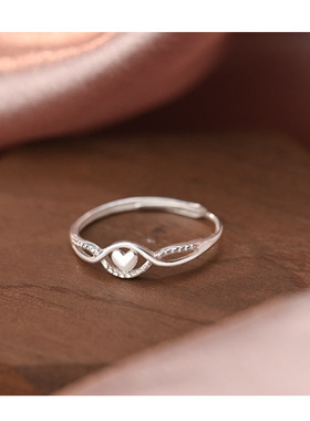 云尚服饰S999纯银活口戒指爱心指环高级感足银开口可调节食指