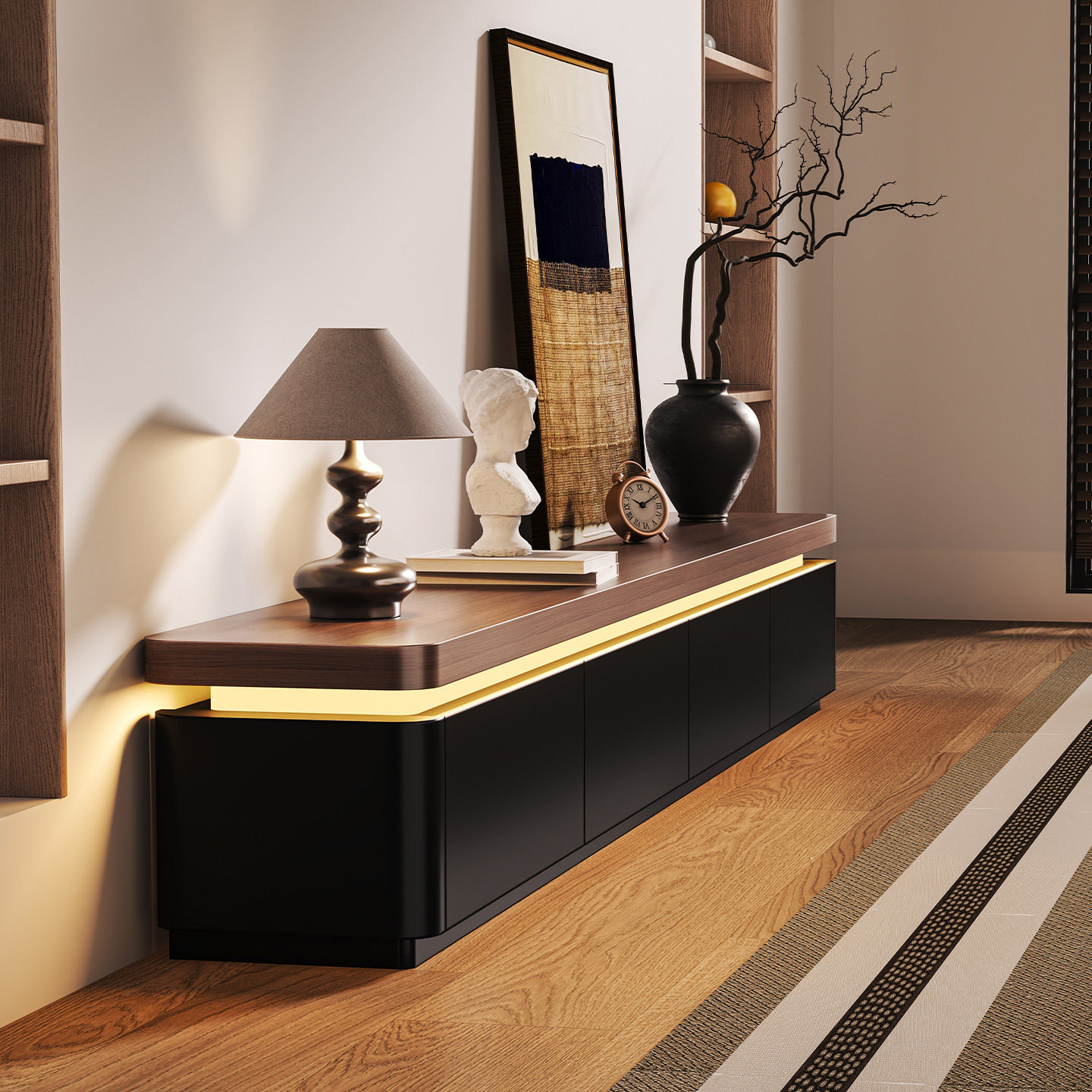 中古风电视柜落地客厅家用收纳储物柜实木电视机柜2026新款地柜