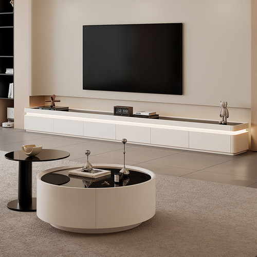 胜林家居奶油风落地电视柜实木