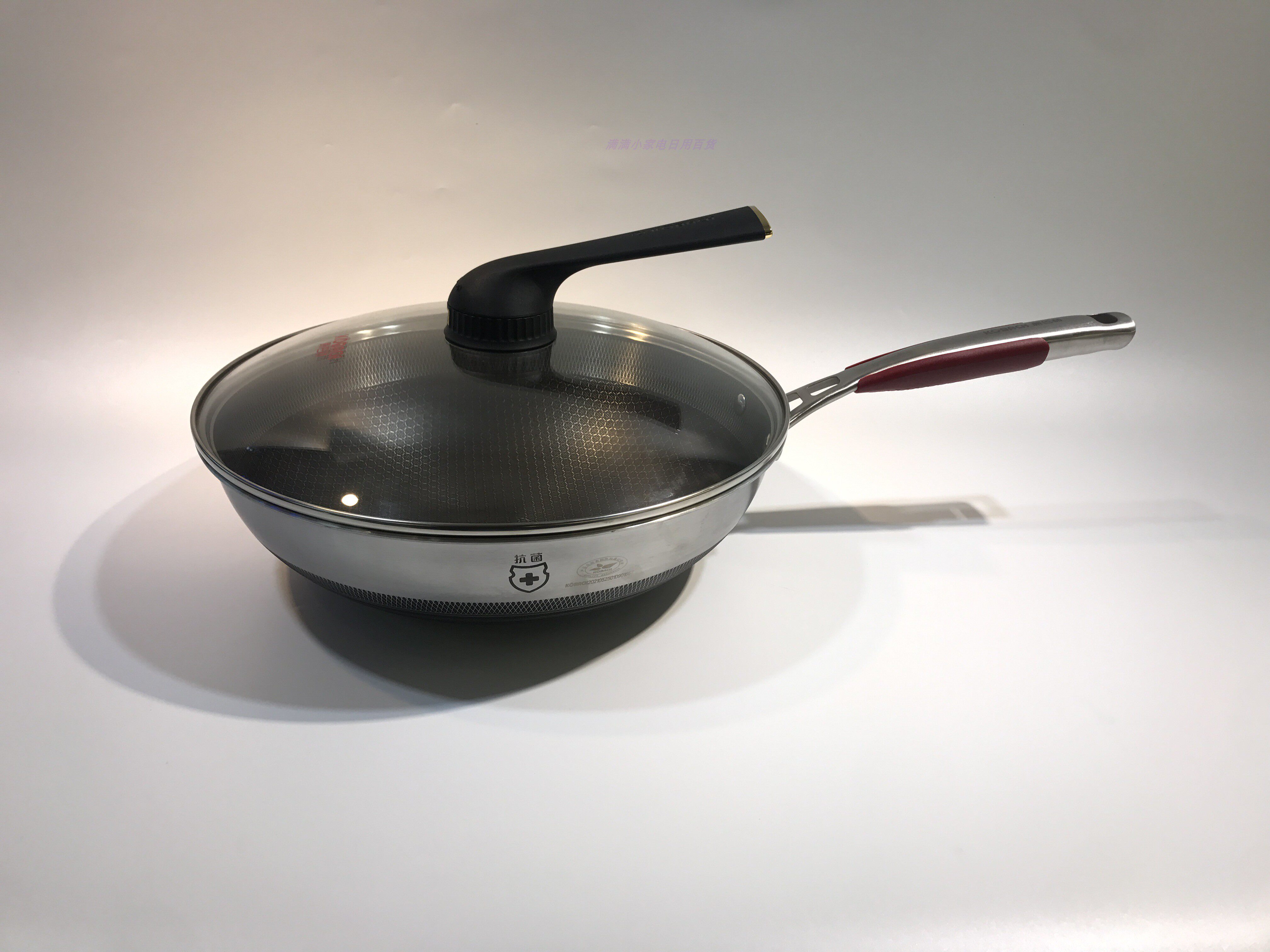 康巴赫kbh第五代双面不粘锅炒锅316抗菌不锈钢蜂窝巢微压锅盖32cm