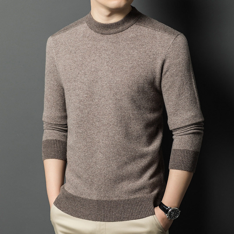 高档男士针织衫毛衣冬季商务休闲半高领加厚保暖中年毛线衣打底衫