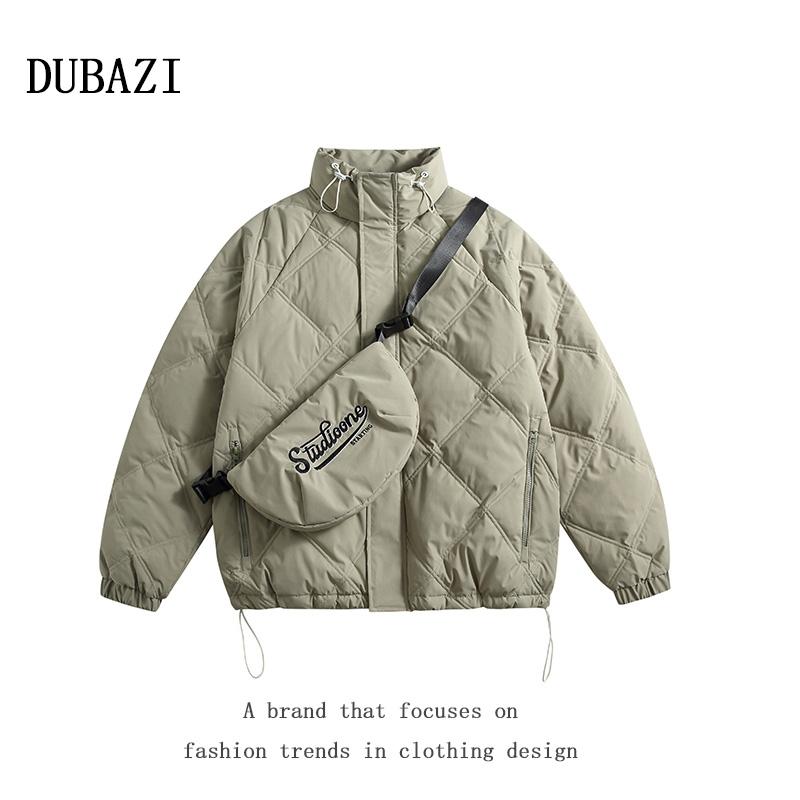 DUBAZI羽绒服男士美式复古嘻哈立领潮牌90白鸭绒情侣冬季保暖外套