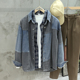 拼接牛仔衬衫 男士 秋季 美式 新款 拼色潮牌复古痞帅宽松休闲夹克外套