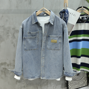 夹克外套男女 男2024年春秋潮流休闲工装 美式 重磅日系水洗牛仔衬衫