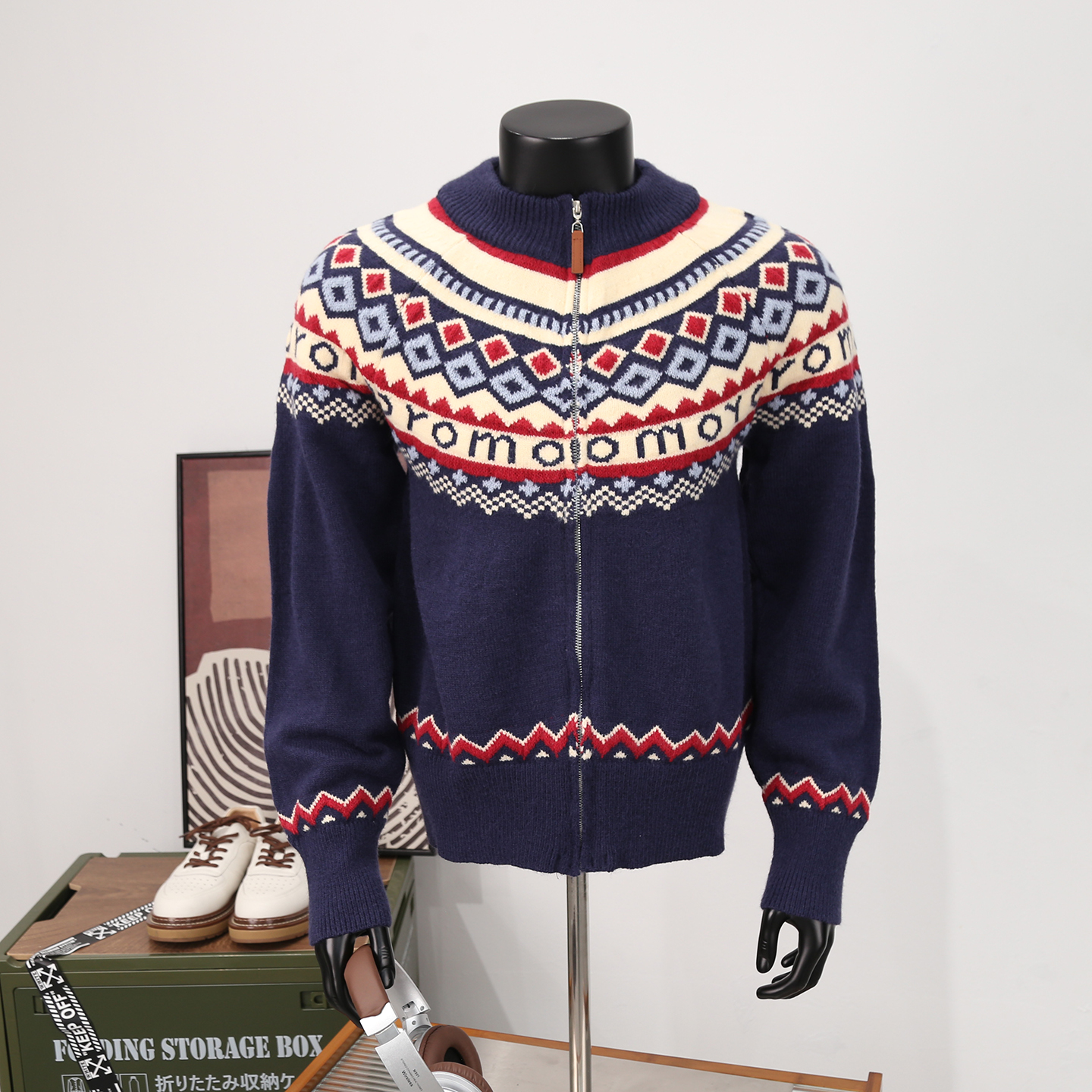 加厚重磅半高领民族风费尔岛男女情侣开衫毛衣复古高级感针织外套