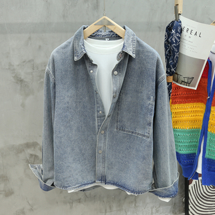 男复古高质量日系宽松潮流休闲百搭外套衬衣夹克 牛仔衬衫 秋季 长袖