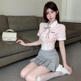 JK制服学院风套装 纯欲显瘦百褶裙两件套女 夏季 小个子辣妹收腰衬衫