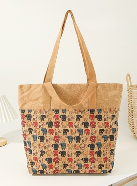 欧洲软木树皮包包印花手提包民族风托特包bag new fashion big