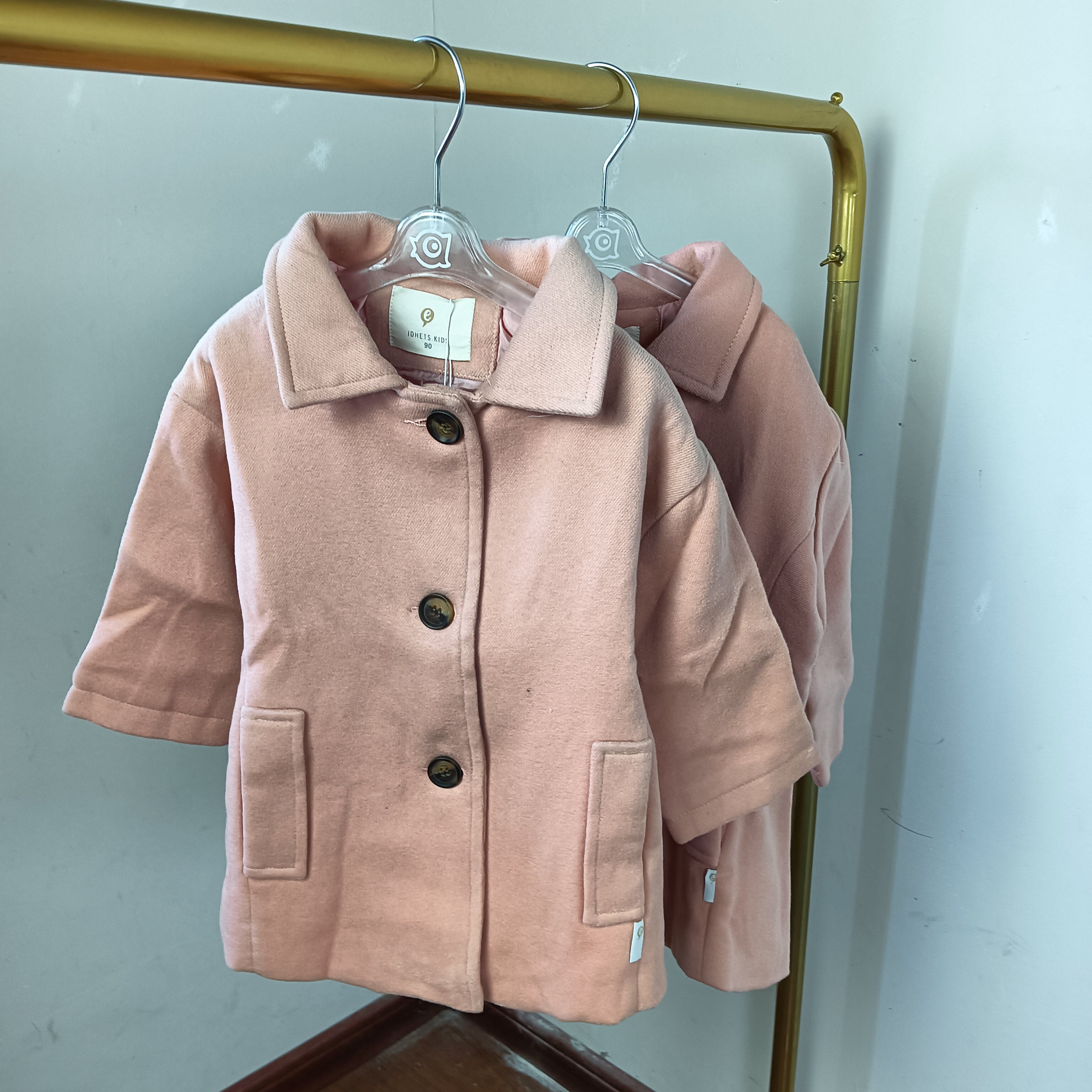 韩版冬季新品女童复古长款呢大衣外套中性宝宝新年款保暖棉袄