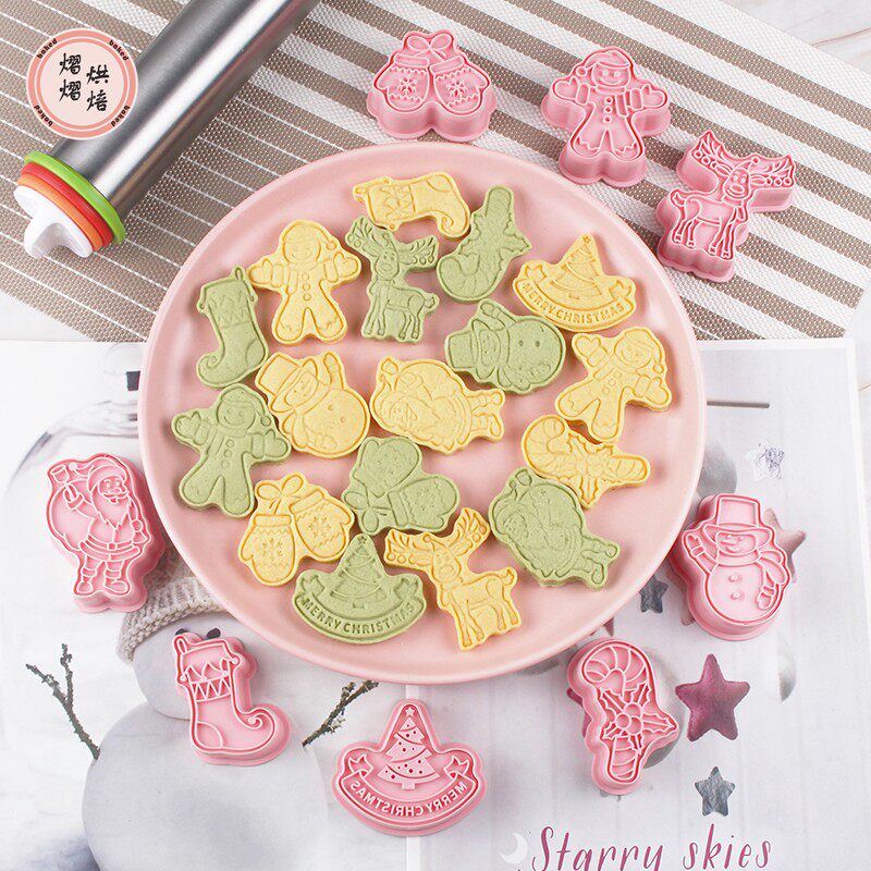 圣诞节饼干模具 3d立体糖霜曲奇翻糖烘焙工具家用套装按压式压模