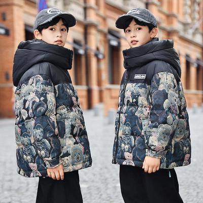 男童拼接中长款加厚羽绒服
