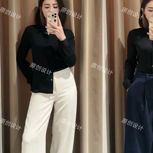 法式风格Th真丝衬衫修身百搭高端外贸装上衣翻领休闲通勤衬衣
