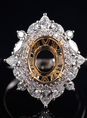 Fay Jewelry 定制椭圆形钻石戒指空托 925银/10K/14K/18K/铂金
